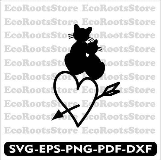 Cats Love Heart SVG EPS PNG PDF DXF Cutting File