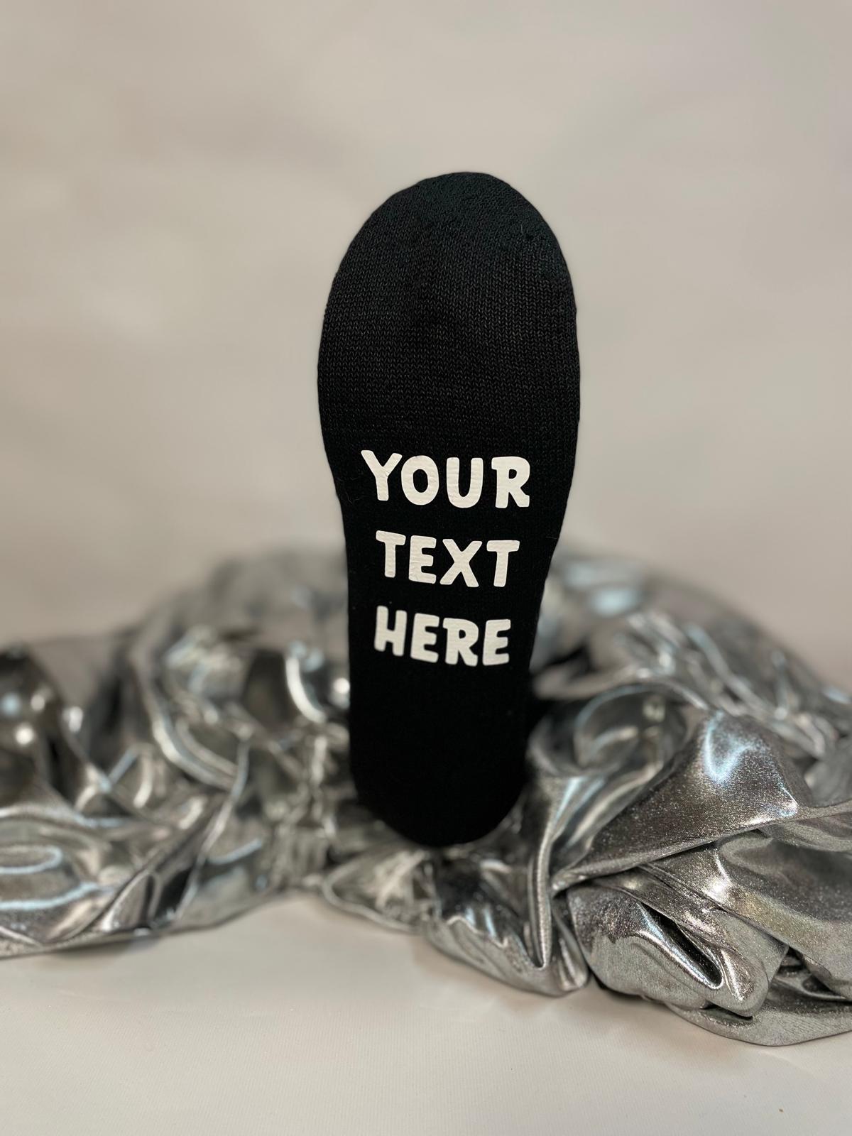 black socks with custom text