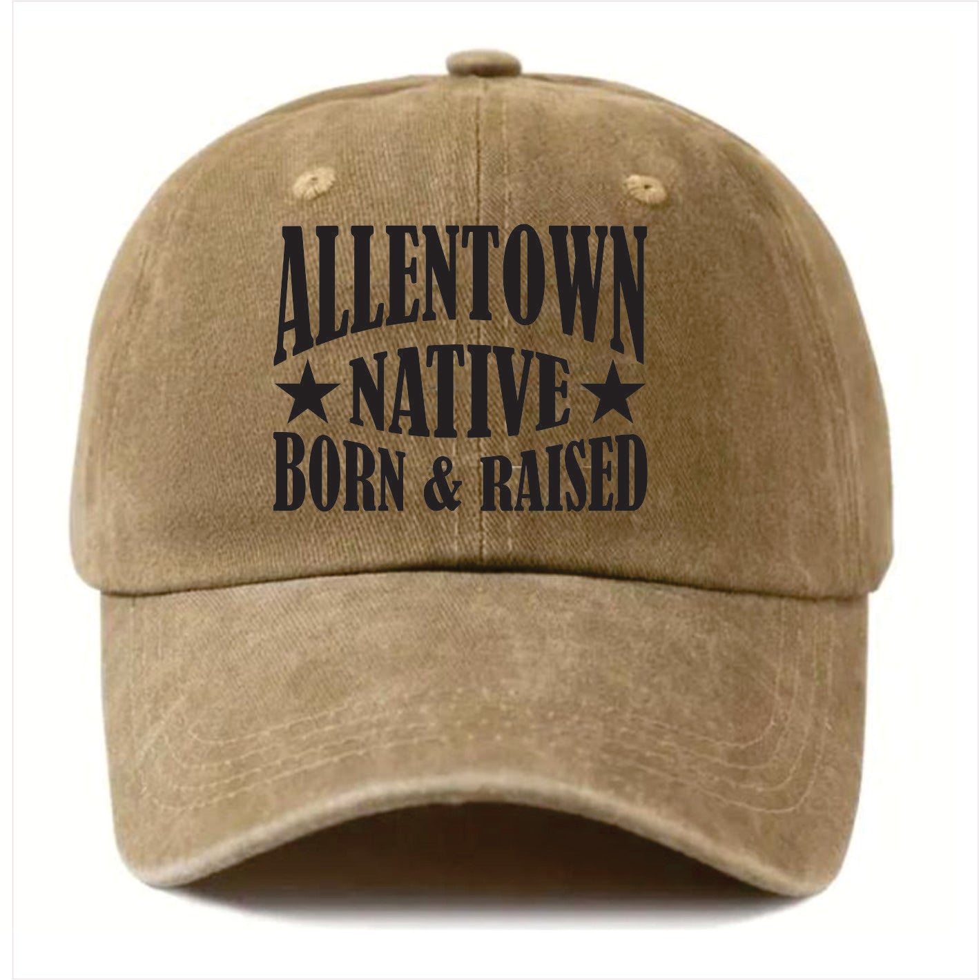 Khaki cap with 'Allentown Native Born & Raised' text on a white background