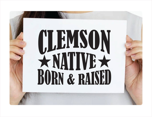 Clemson native born raised South Carolina city usa black decal sticker