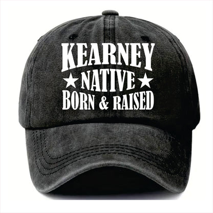 Black cap with 'Kearney Native Born & Raised' text on a white background