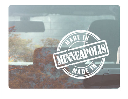 Made in Minneapolis Minnesota USA white decal sticker 