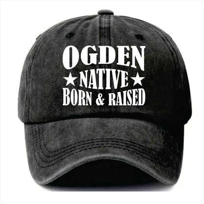Black cap with 'Ogden Native Born & Raised' text on a white background