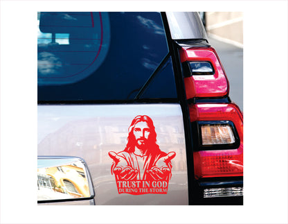 Trust in God during the storm red decal sticker