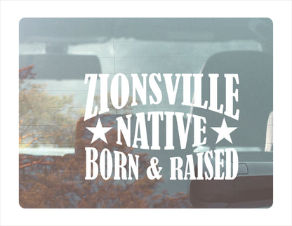 Zionsville native born raised Indiana city Usa white decal sticker