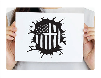 Usa American Cross Black Vinyl Decal Sticker