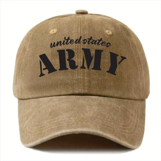 Khaki cap with 'United States Army' text on a white background