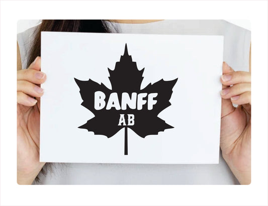 Banff Alberta maple leaf Canada Decal Sticker black
