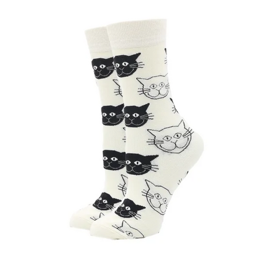 women socks white color with cat faces cartoon designs