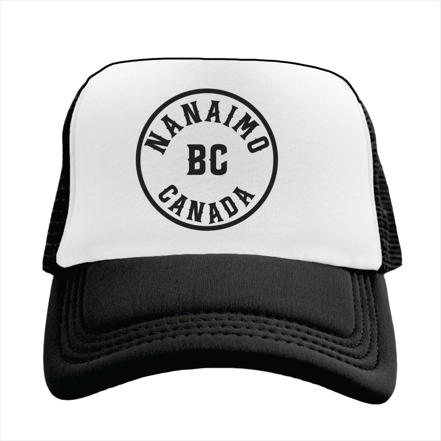 Nanaimo BC Canada Black and White Hat Trucker 