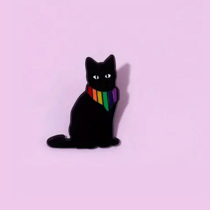 Black cat rainbow bandana pin, cute black cat diversity pin