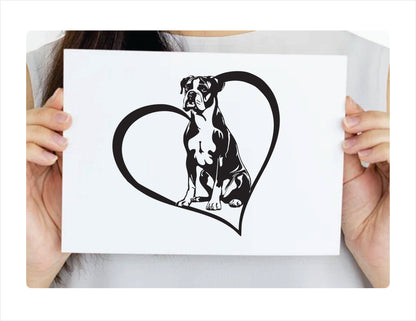 Boxer Dog Heart Black Decal Sticker