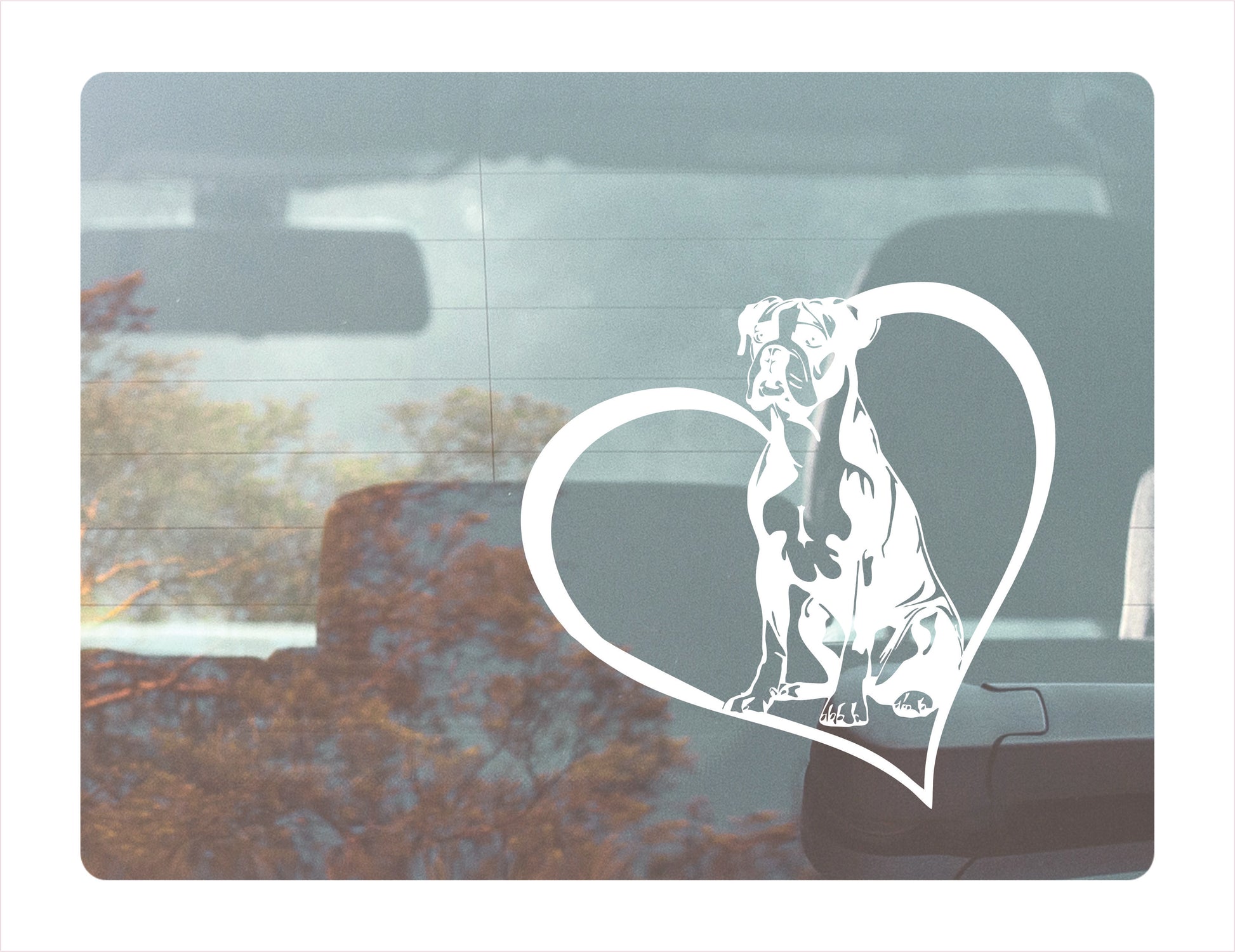 Boxer Dog Heart White Decal Sticker