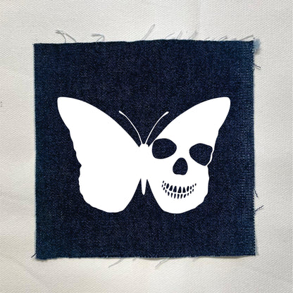 Butterfly Skull Sew-On Patch Dark Denin