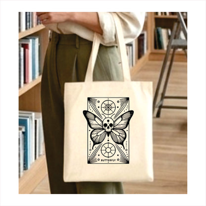 Butterfly skull gothic tote bag 1
