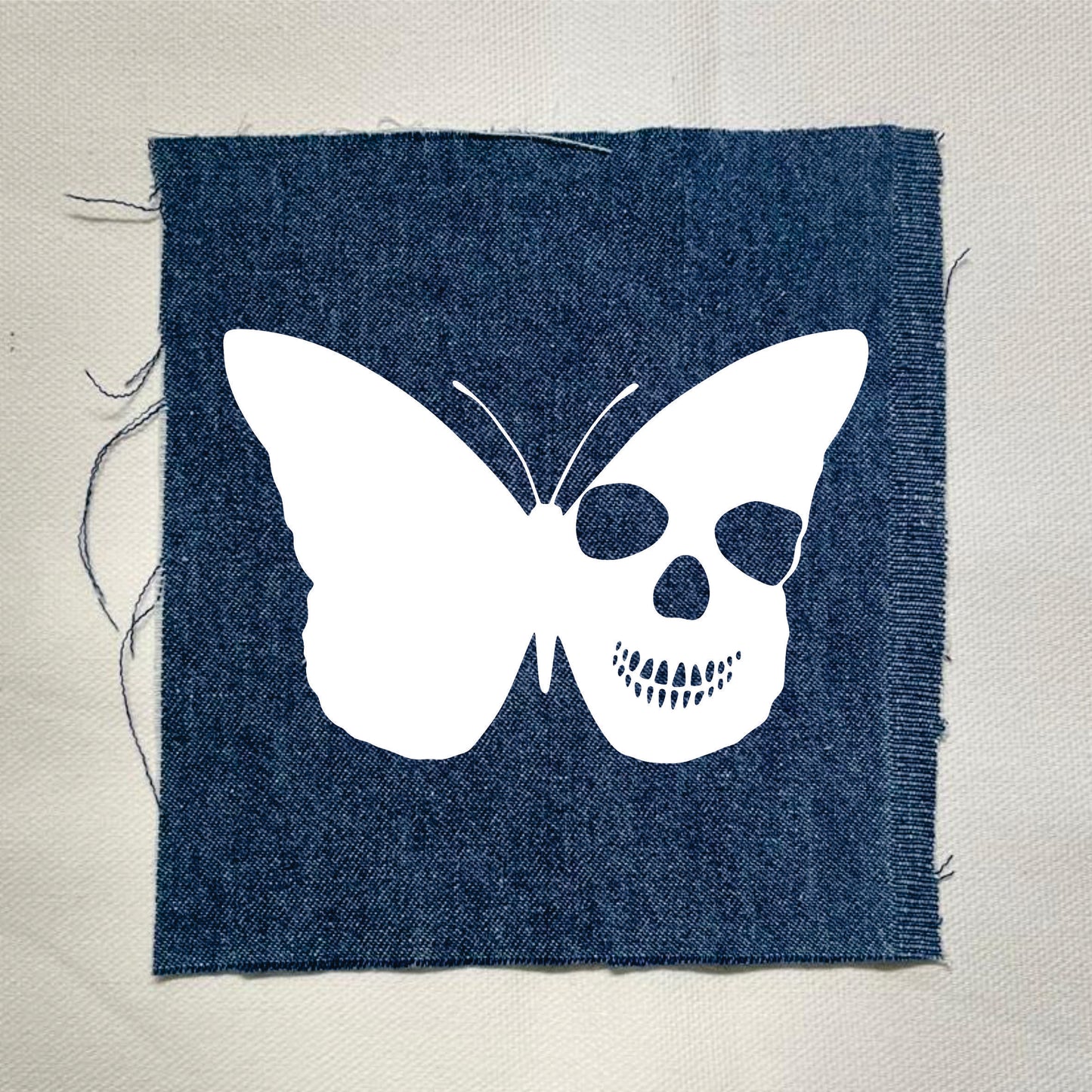 Butterfly Skull Sew-On Patch Light Denin