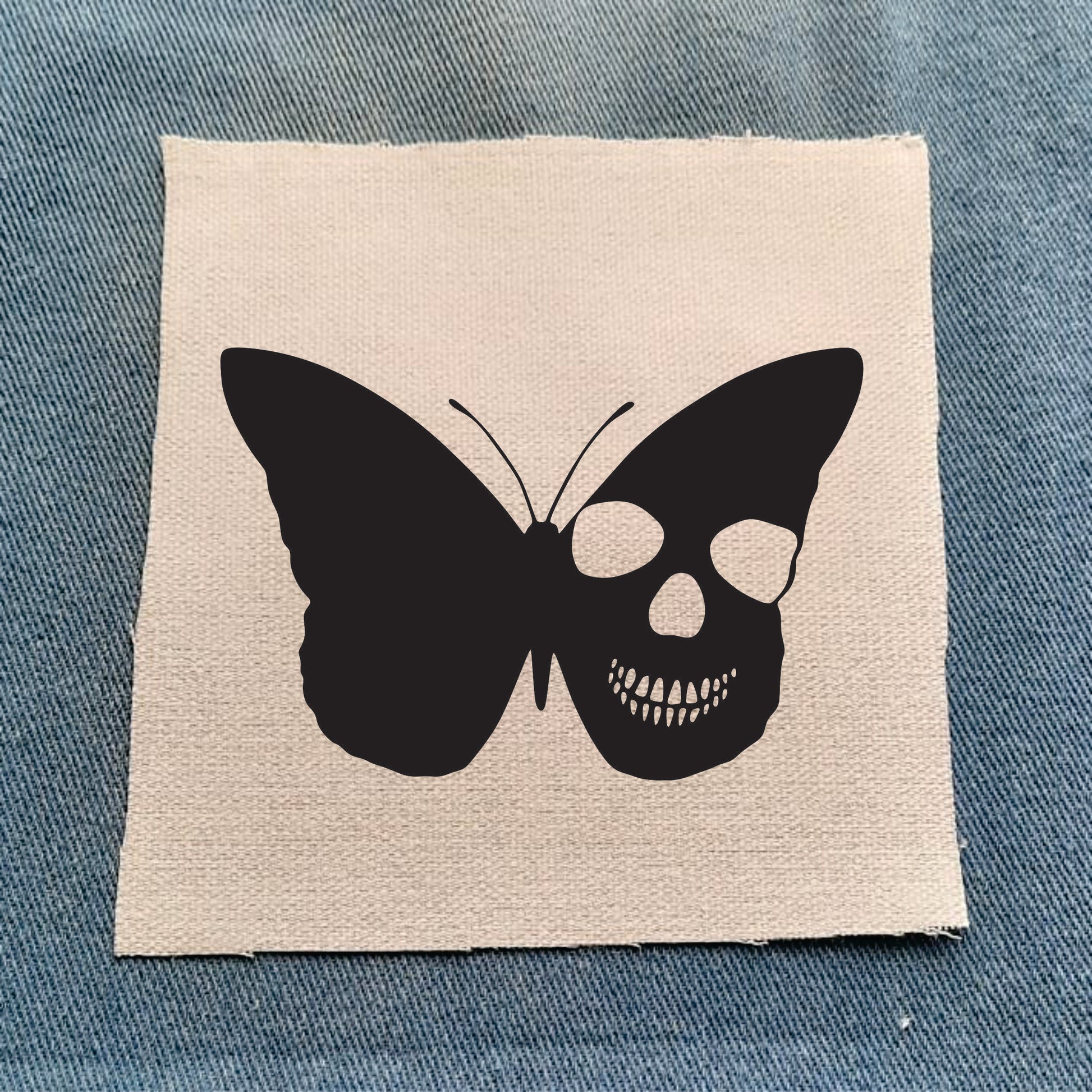 Butterfly Skull Sew-On Patch White