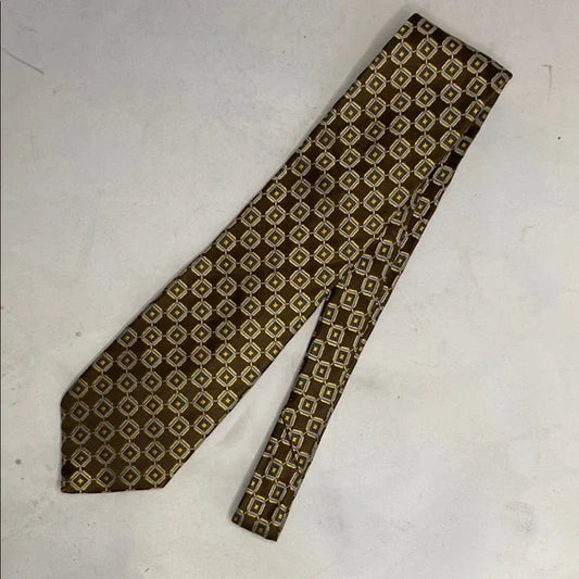 Pre-Owned Canali Brown & Gold Geometric Silk Tie - Made in Italy