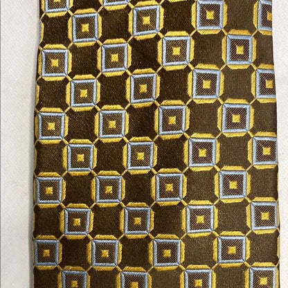 Pre-Owned Canali Brown & Gold Geometric Silk Tie - Made in Italy