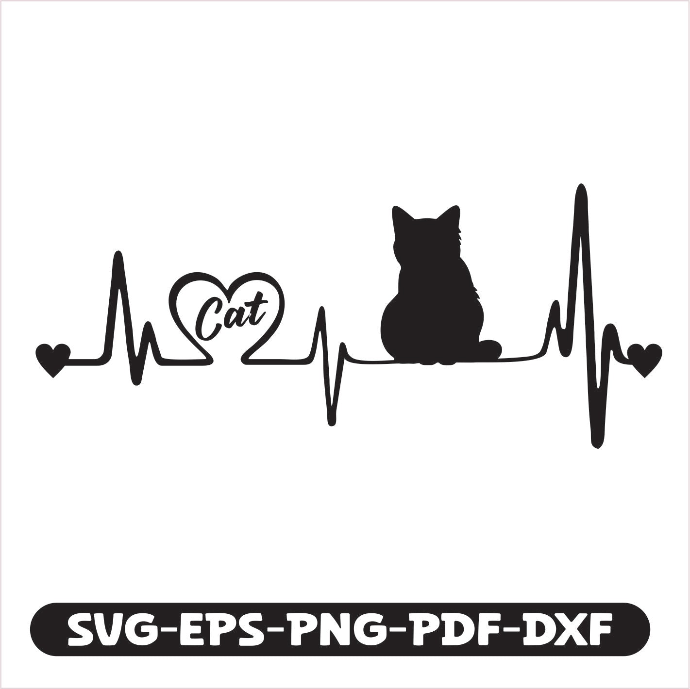 Cat Heartbeat SVG EPS PNG PDF DXF Cutting