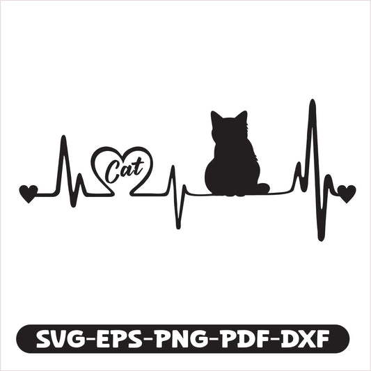 Cat Heartbeat SVG EPS PNG PDF DXF Cutting