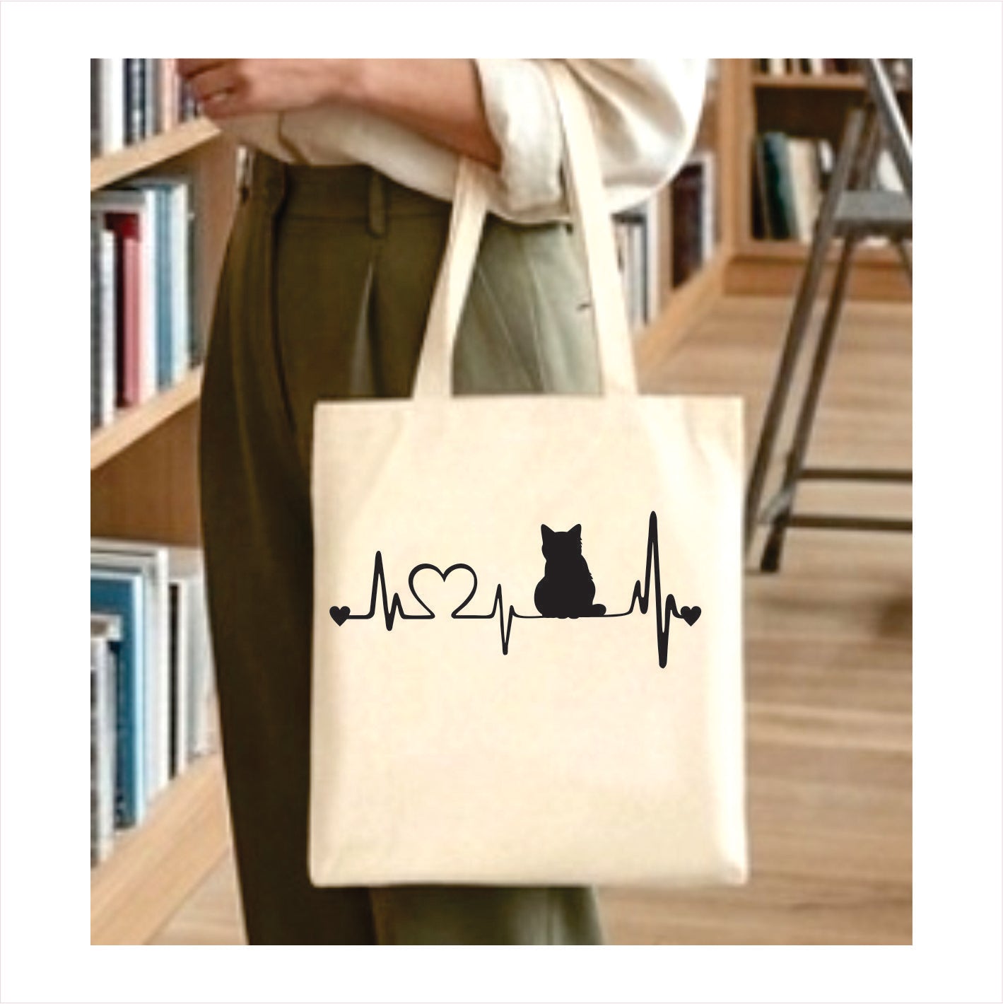 Cat heartbeat tote bag 1