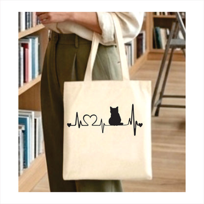 Cat heartbeat tote bag 1