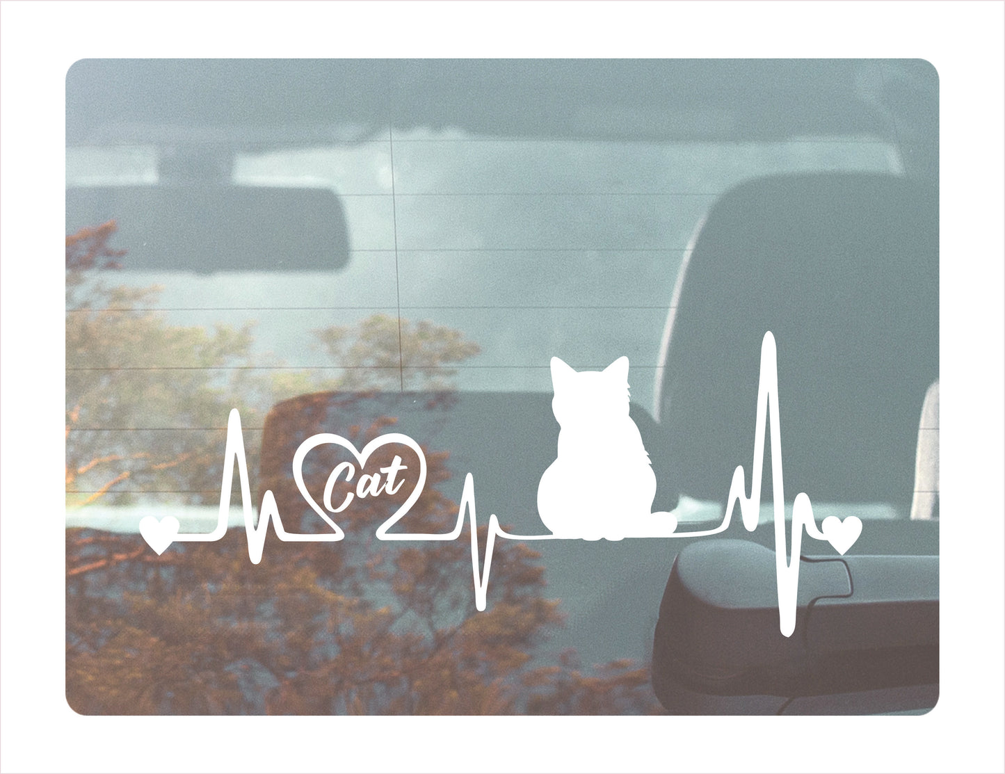 Cat Heartbeat White Vinyl Decal Sticker