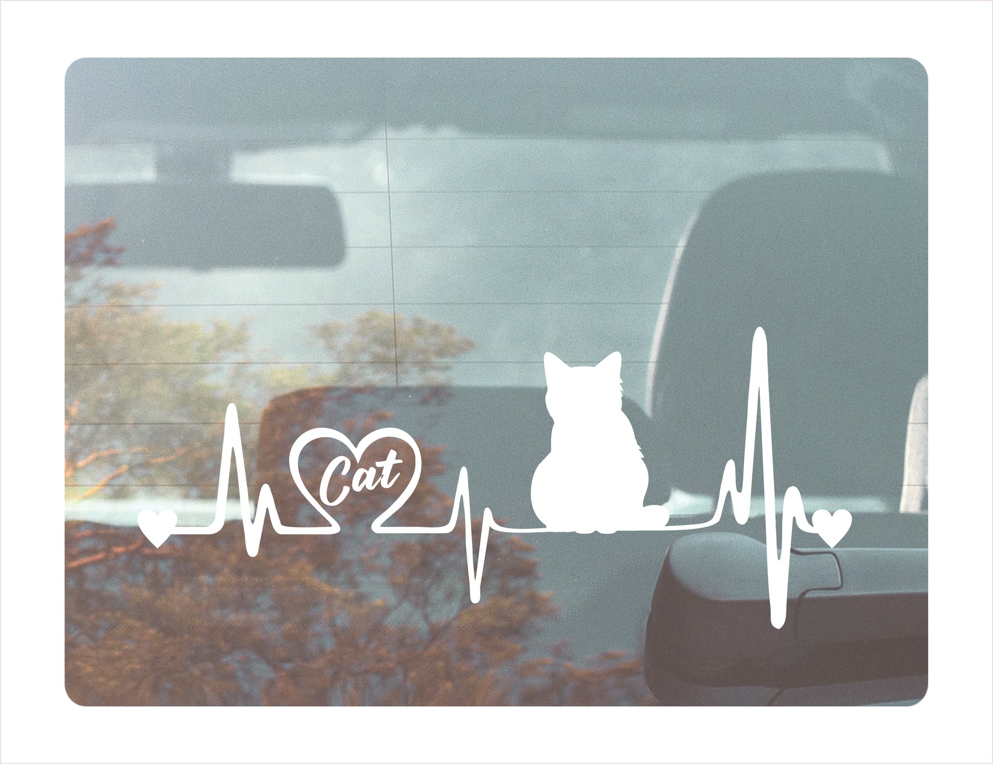 Cat Heartbeat White Vinyl Decal Sticker