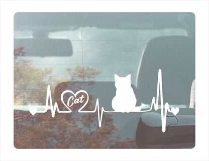 Cat Heartbeat White Vinyl Decal Sticker