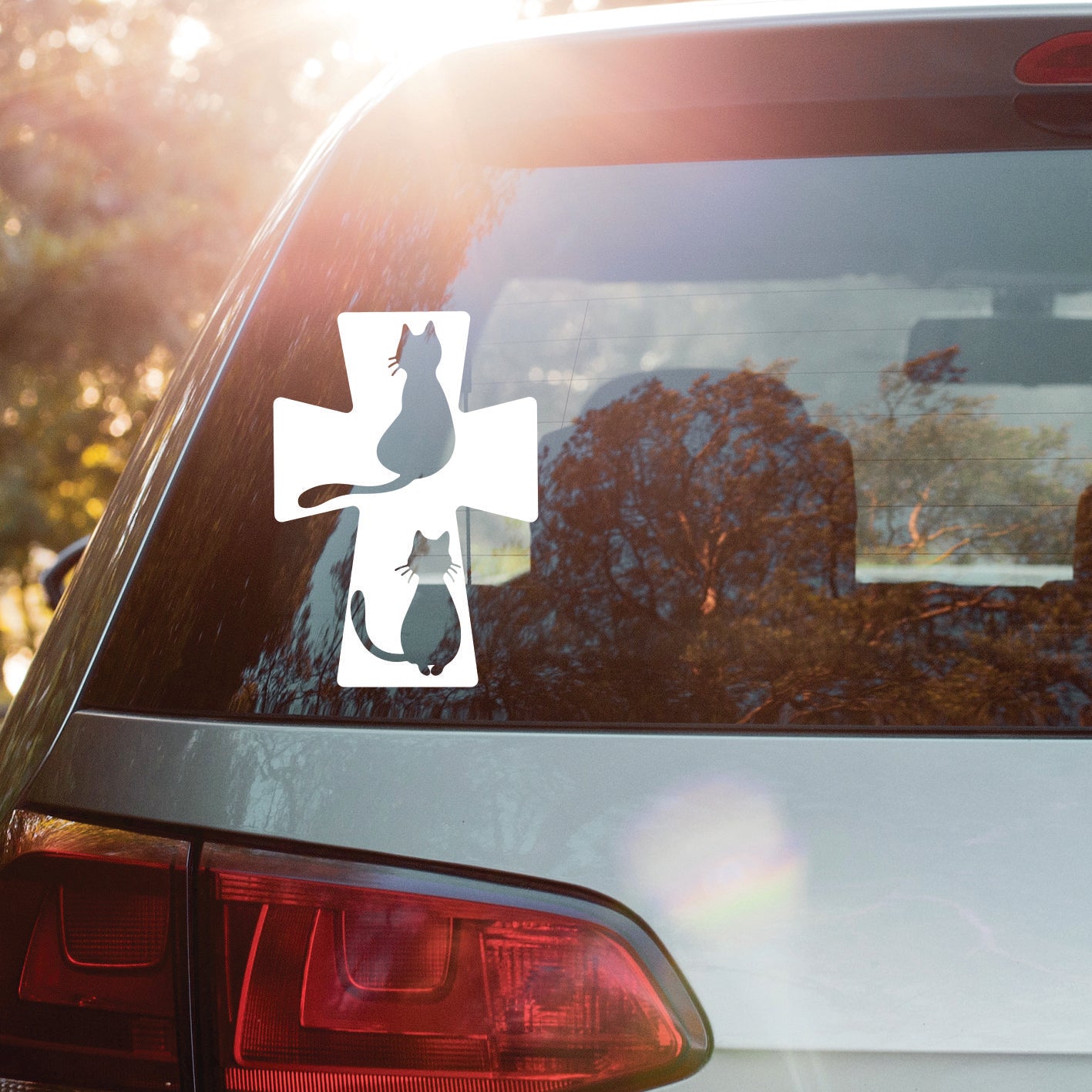 Cross Cat Vinyl Decal Sticker