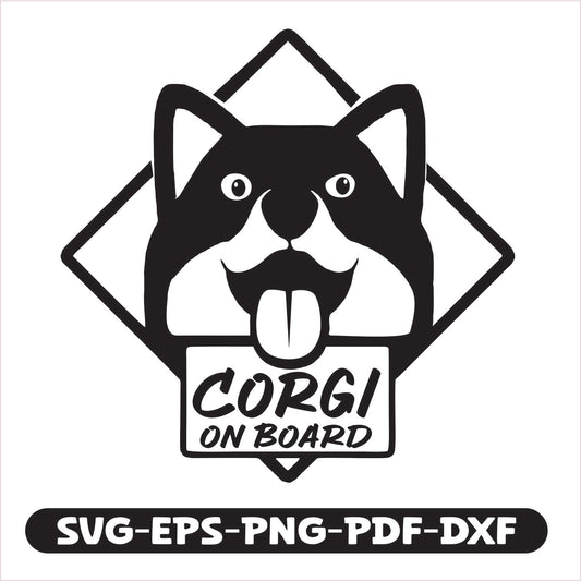 Corgi on board SVG EPS PNG PDF DXF Cutting File