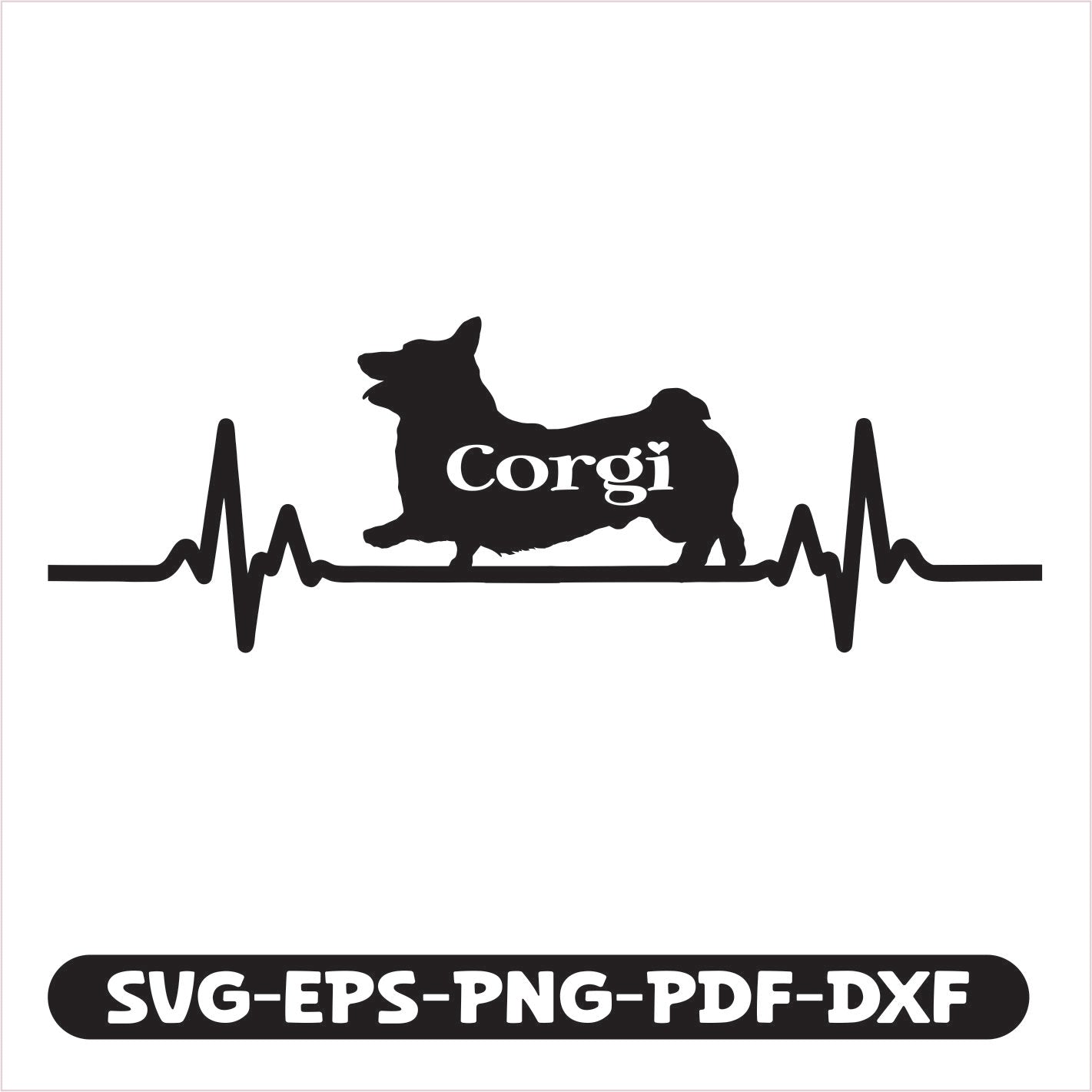 Corgi Heart Line Pulse SVG EPS PNG PDF DXF Cutting File 