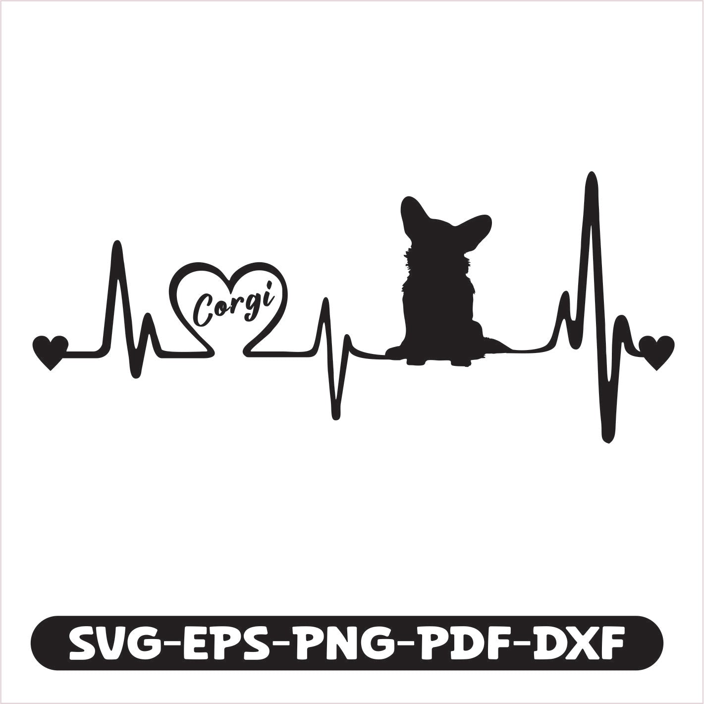 Corgi Heartbeat SVG EPS PNG PDF DXF Cutting