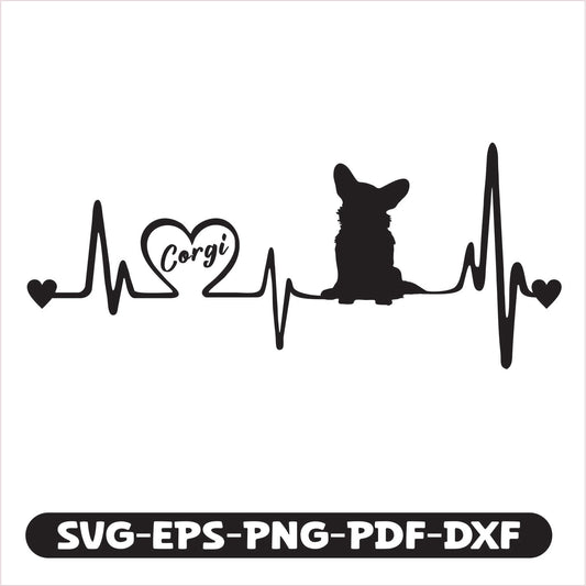 Corgi Heartbeat SVG EPS PNG PDF DXF Cutting