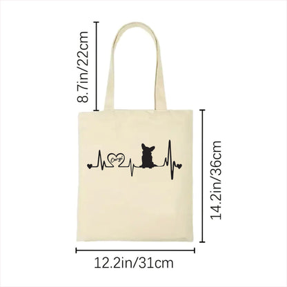 Corgi heartbeat dog paw tote bag 2