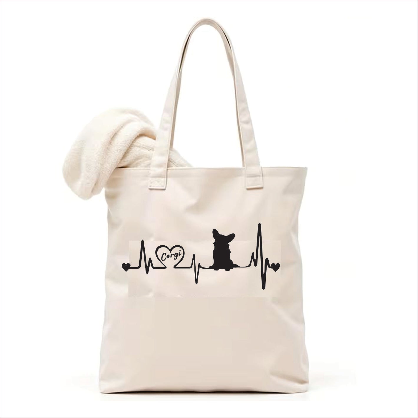 Corgi heartbeat dog paw tote bag 3