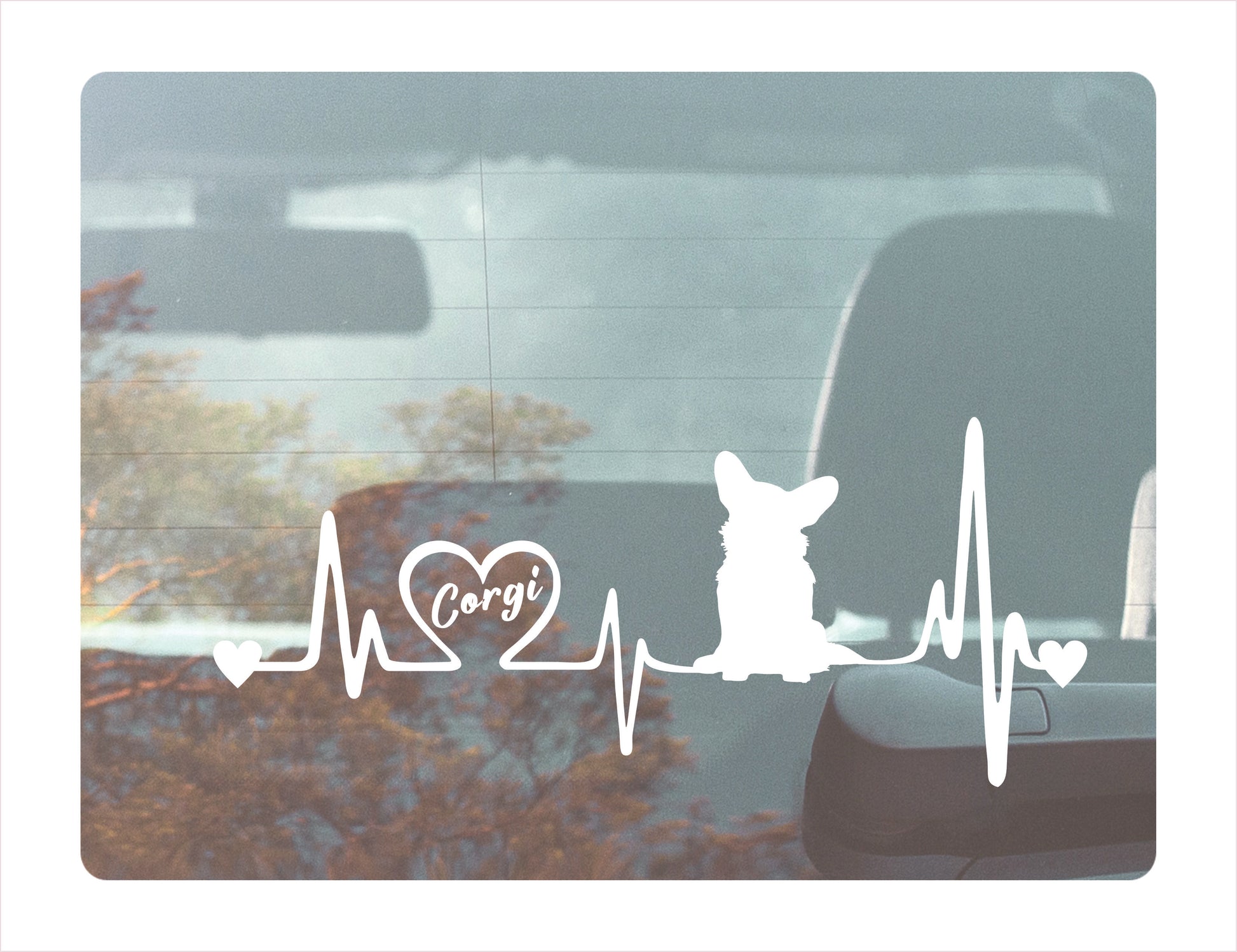 Corgi Heartbeat White Decal Sticker