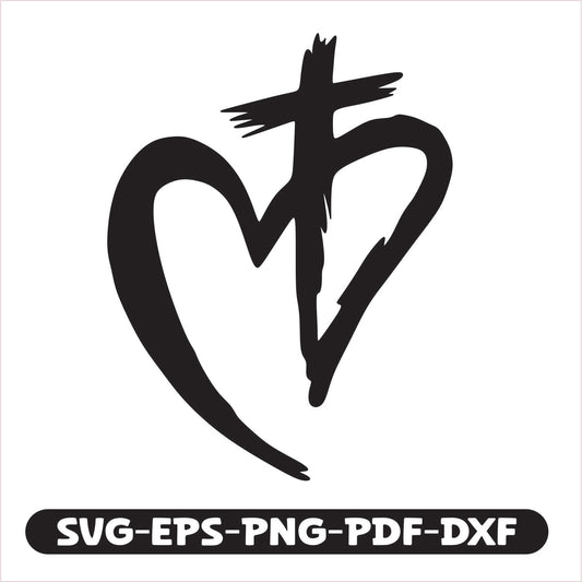 Jesus Cross Heart SVG EPS PNG PDF DXF Cutting File