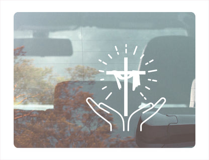 Cross Jesus  praying hands Vinyl Decal Sticker  FREE shipping