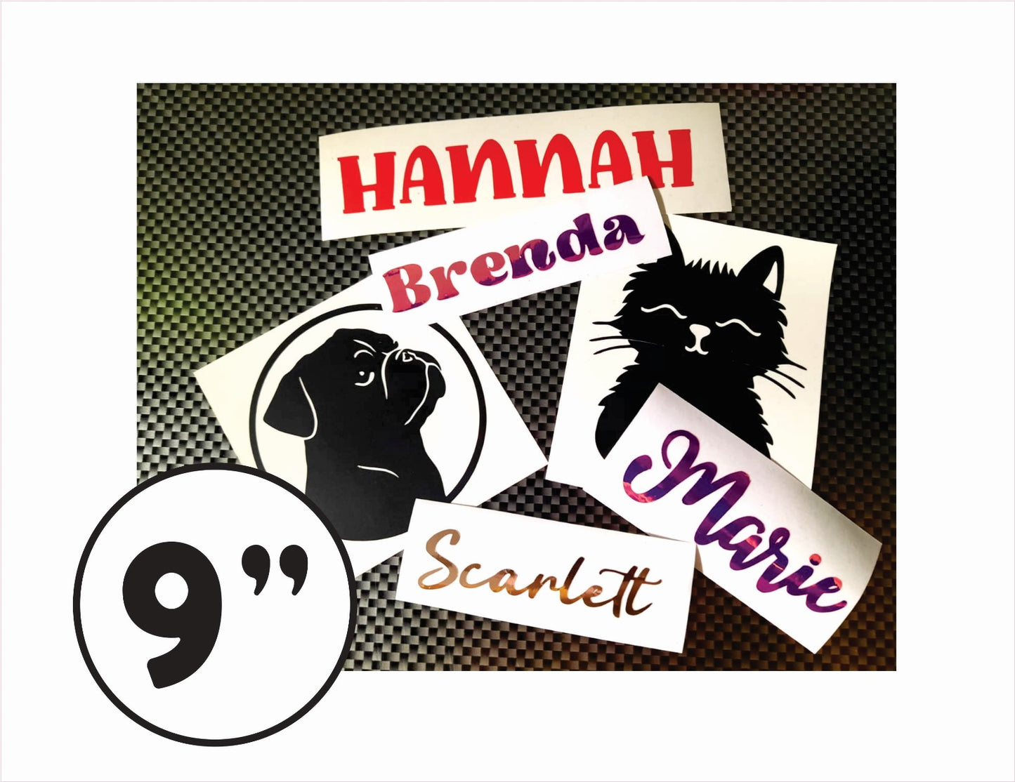 9 Inch Vinyl Decals, Custom Vinyl Decals, Custom Decals 9 Inches, Custom Text Decals