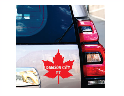 Dawson City Yukon maple leaf Canada Red Decal Sticker