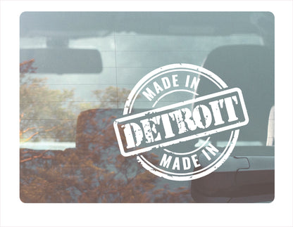 Made in Detroit Michigan USA white decal sticker