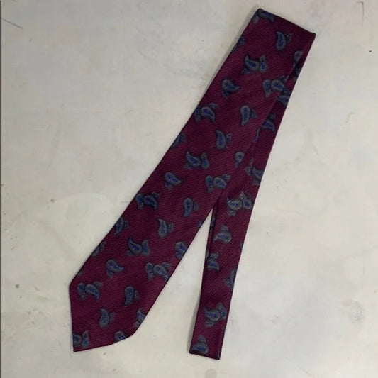 Pre-Owned Dior Burgundy & Blue Paisley Silk Tie - Luxury Designer