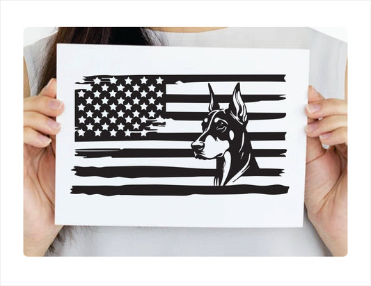 Doberman Dog USA Black Decal Sticker