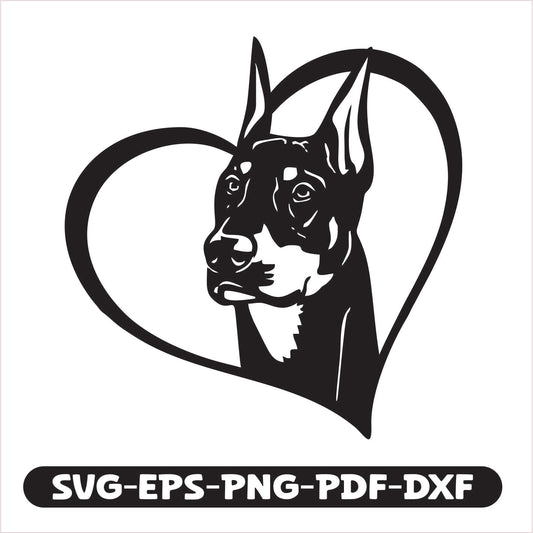 Doberman Heart SVG EPS PNG PDF DXF Cutting