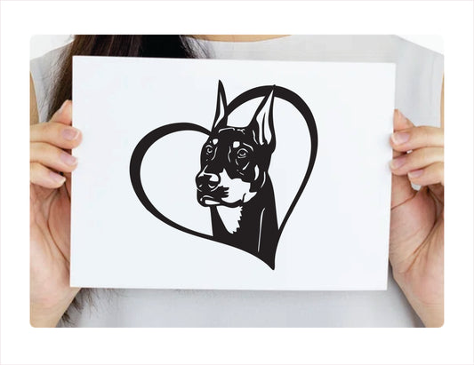 Doberman Dog Heart Black Decal Sticker