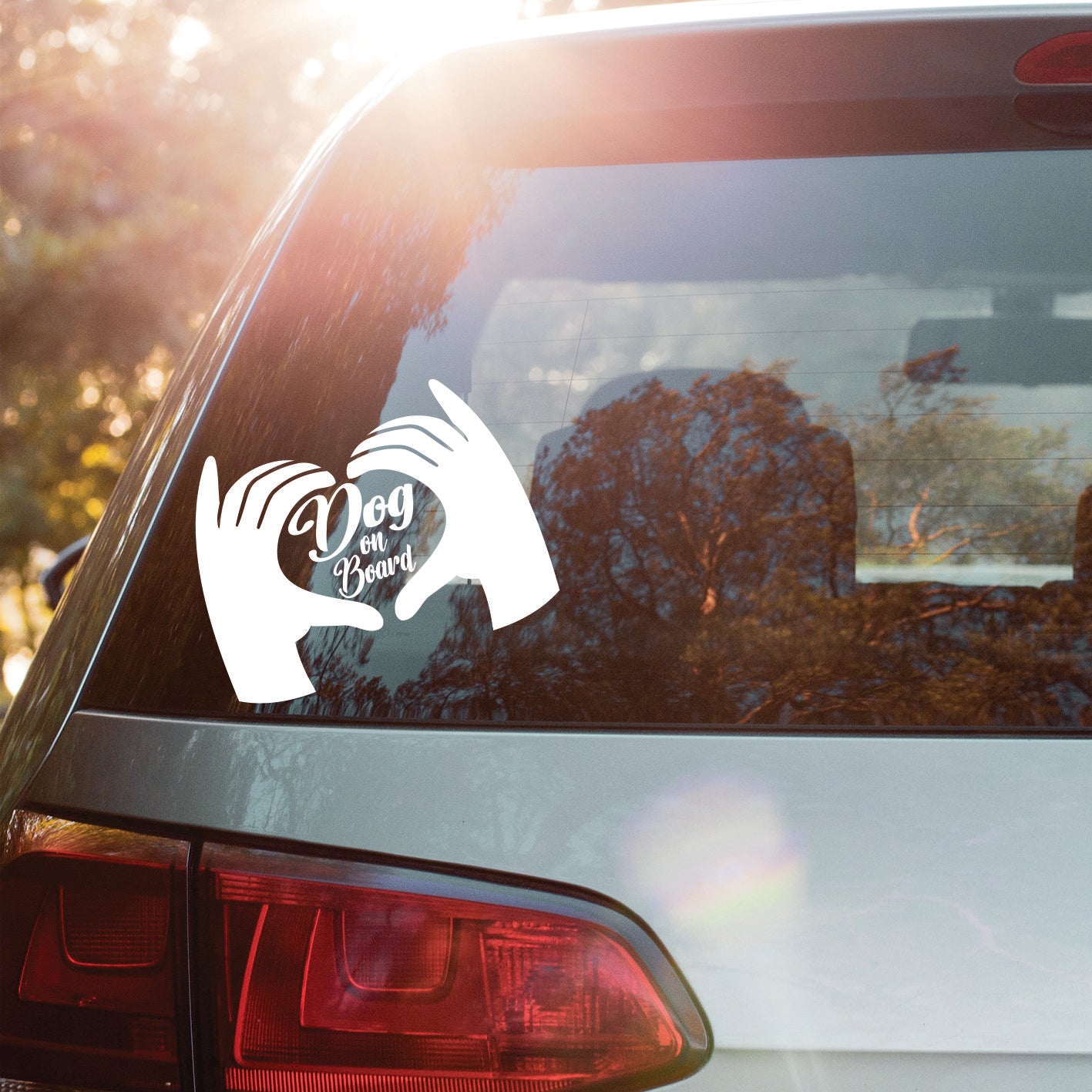 DOG ON BOARD hands Vinyl Decal Sticker