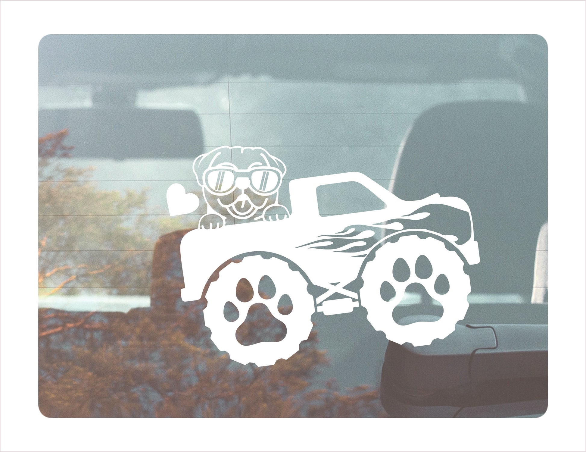 Off Road Monster Cute Dog White Vinyl Decal Sticker