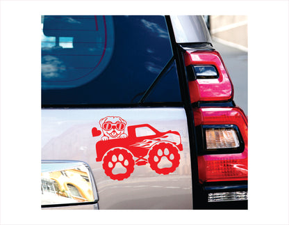 Off Road Monster Cute Dog Red Vinyl Decal Sticker